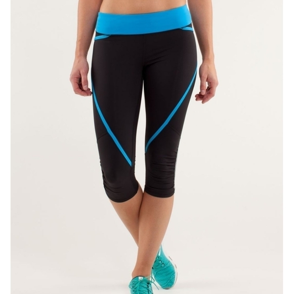 LULULEMON Run Pace Crop Blue Ruched Leg Size 2 - Picture 1 of 13
